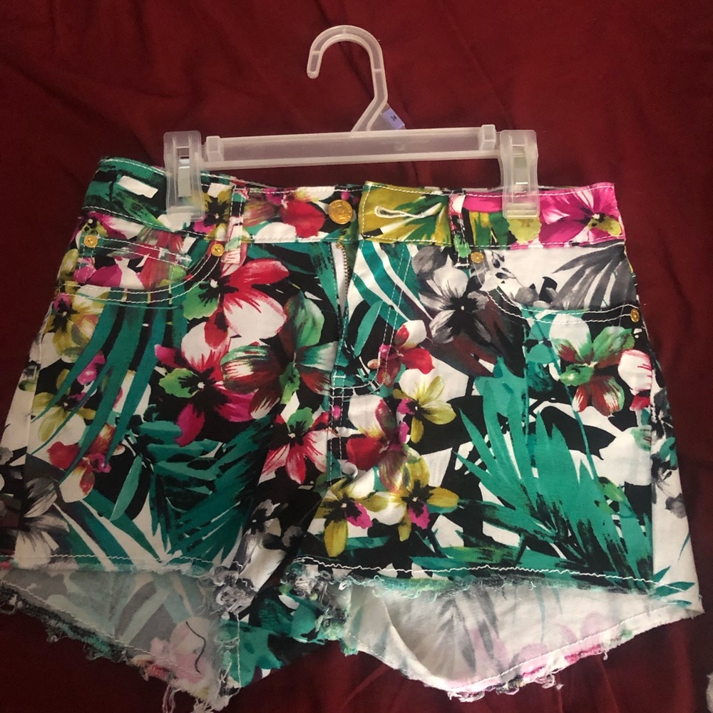 Floral denim shorts